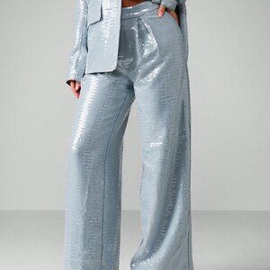 Dusty Blue Women's Sequin Wide Leg Sparkly Party Pants